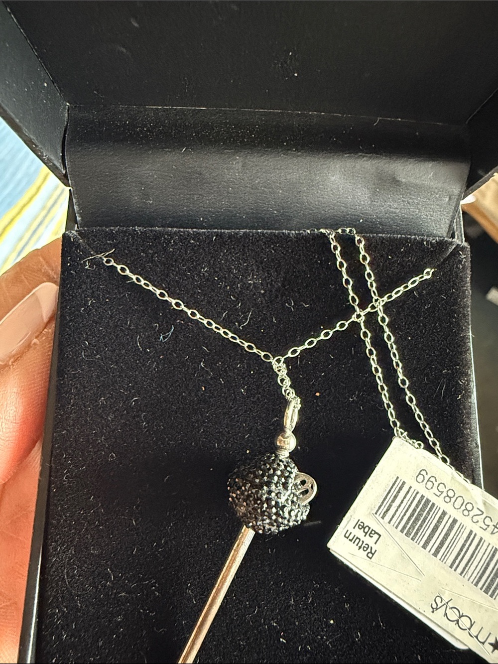 Sterling Silver Black Pave Ball Pendant Necklace